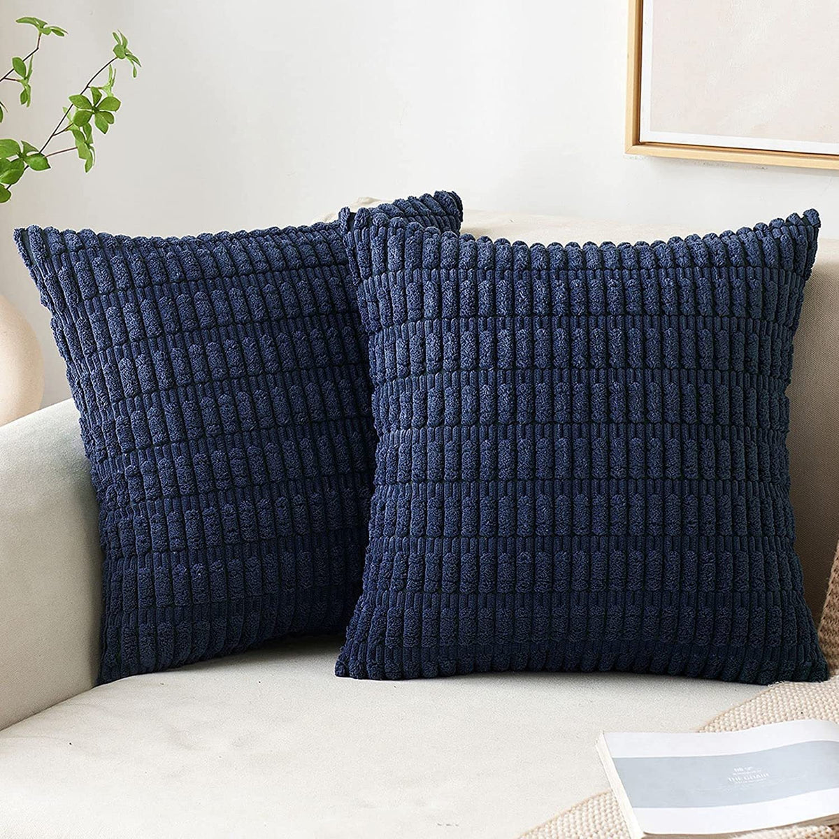 Square Throw Pillow Cover Chenille Textured Grid Hidden Zipper