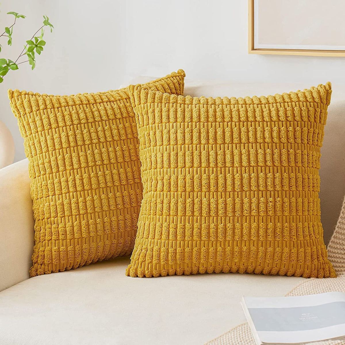 Square Throw Pillow Cover Chenille Textured Grid Hidden Zipper