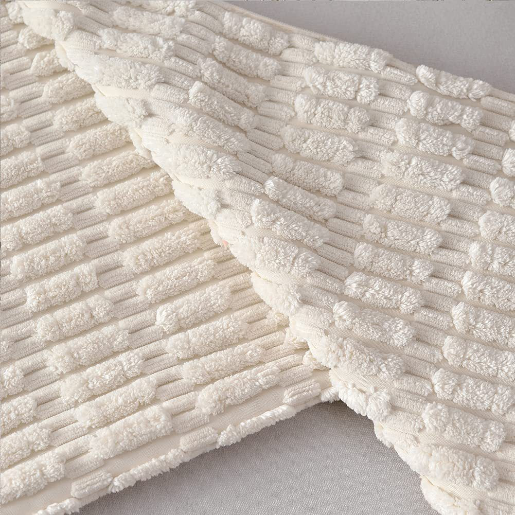 Square Throw Pillow Cover Chenille Textured Grid Hidden Zipper