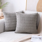 Square Throw Pillow Cover Chenille Textured Grid Hidden Zipper