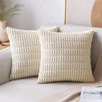 Square Throw Pillow Cover Chenille Textured Grid Hidden Zipper