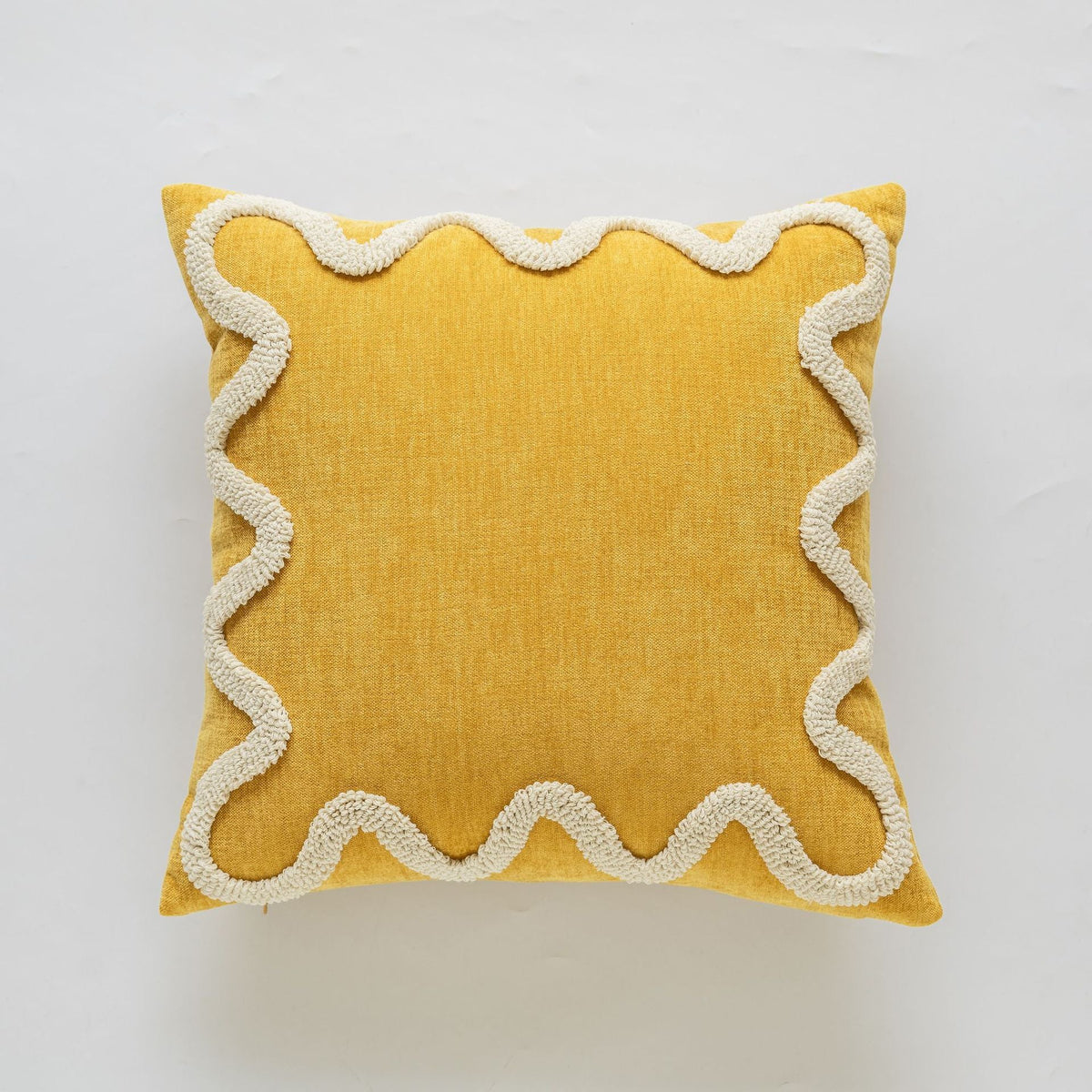 Square Throw Pillow Cover Cotton-Linen Wavy Chenille Hidden Zipper