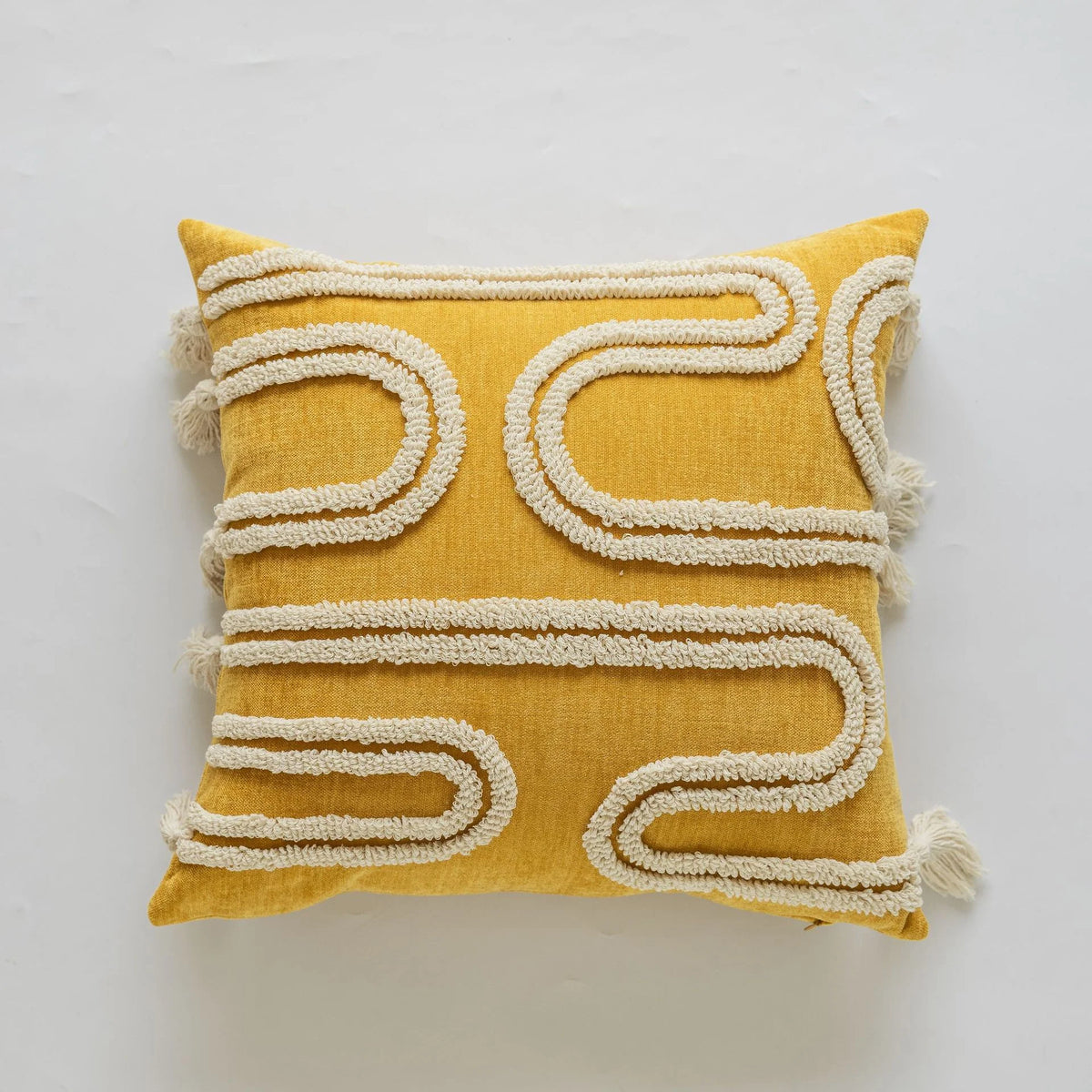 Square Throw Pillow Cover Cotton-Linen Wavy Chenille Hidden Zipper