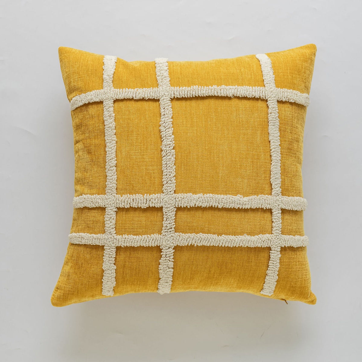 Square Throw Pillow Cover Cotton-Linen Wavy Chenille Hidden Zipper