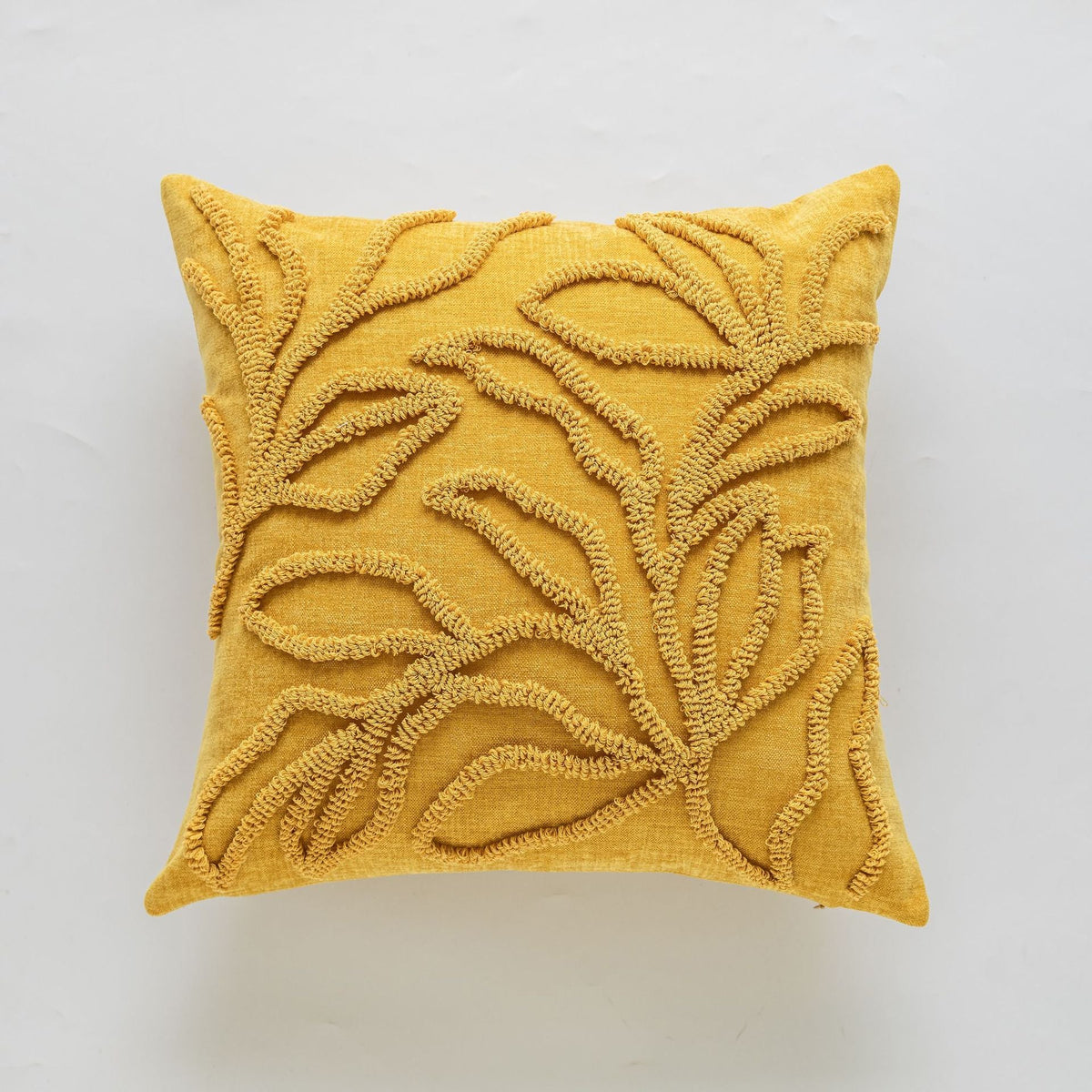 Square Throw Pillow Cover Cotton-Linen Wavy Chenille Hidden Zipper