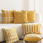 Square Throw Pillow Cover Cotton-Linen Wavy Chenille Hidden Zipper