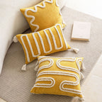 Square Throw Pillow Cover Cotton-Linen Wavy Chenille Hidden Zipper