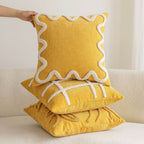 Square Throw Pillow Cover Cotton-Linen Wavy Chenille Hidden Zipper