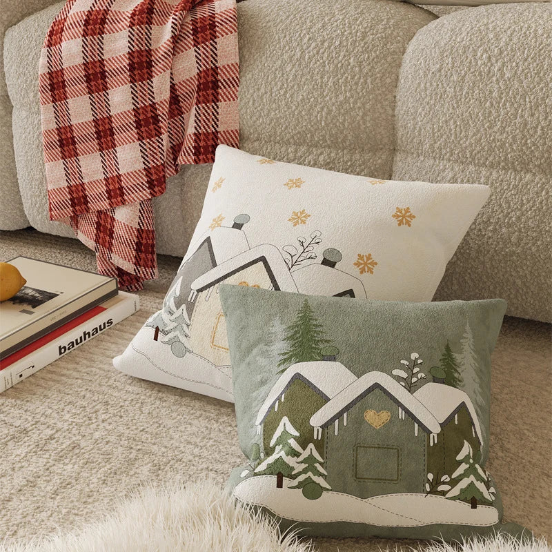 Square Throw Pillow Cover Embroidered Textured Plush Hidden Zipper