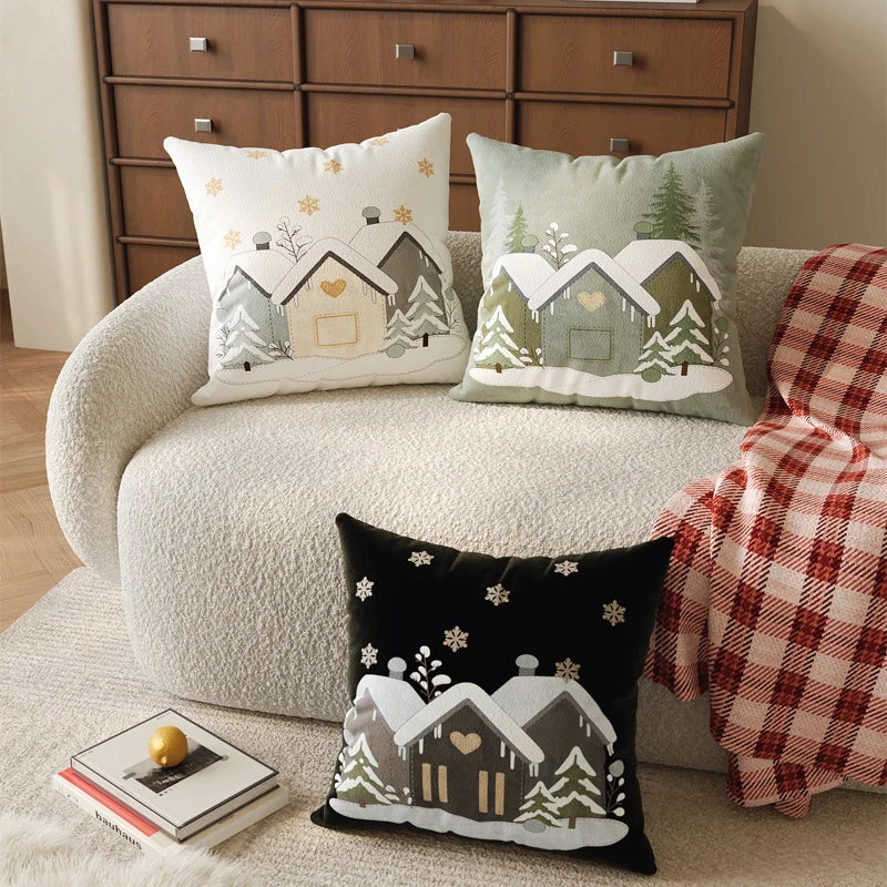 Square Throw Pillow Cover Embroidered Textured Plush Hidden Zipper