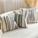 Square Throw Pillow Cover Handwoven Cotton Blend Tufted Stripes