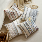 Square Throw Pillow Cover Handwoven Cotton Blend Tufted Stripes