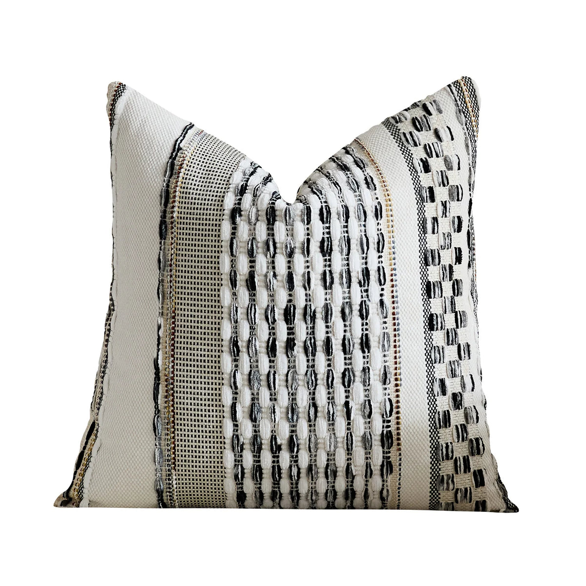 Square Throw Pillow Cover Handwoven Cotton Blend Tufted Stripes