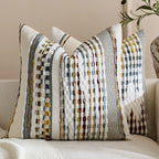 Square Throw Pillow Cover Handwoven Cotton Blend Tufted Stripes