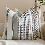 Square Throw Pillow Cover Handwoven Cotton Blend Tufted Stripes