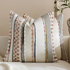 Square Throw Pillow Cover Handwoven Cotton Blend Tufted Stripes