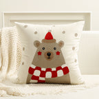 Square Throw Pillow Cover Linen-Blend Raised Embroidery Hidden Zipper