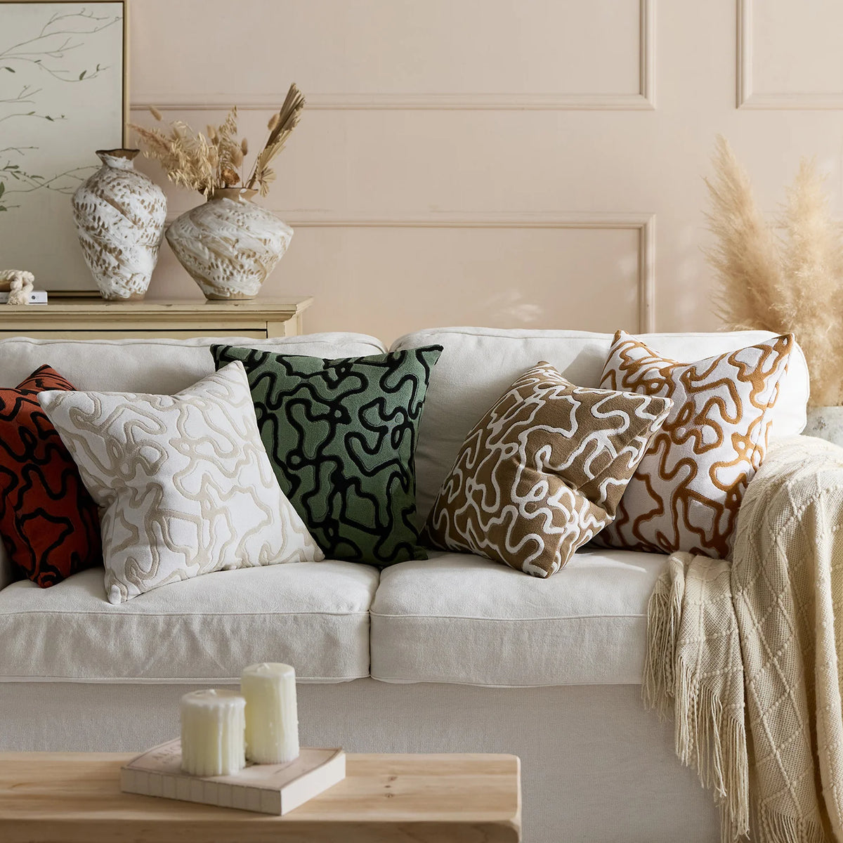 Square Throw Pillow Cover Tufted Chenille Raised Pattern