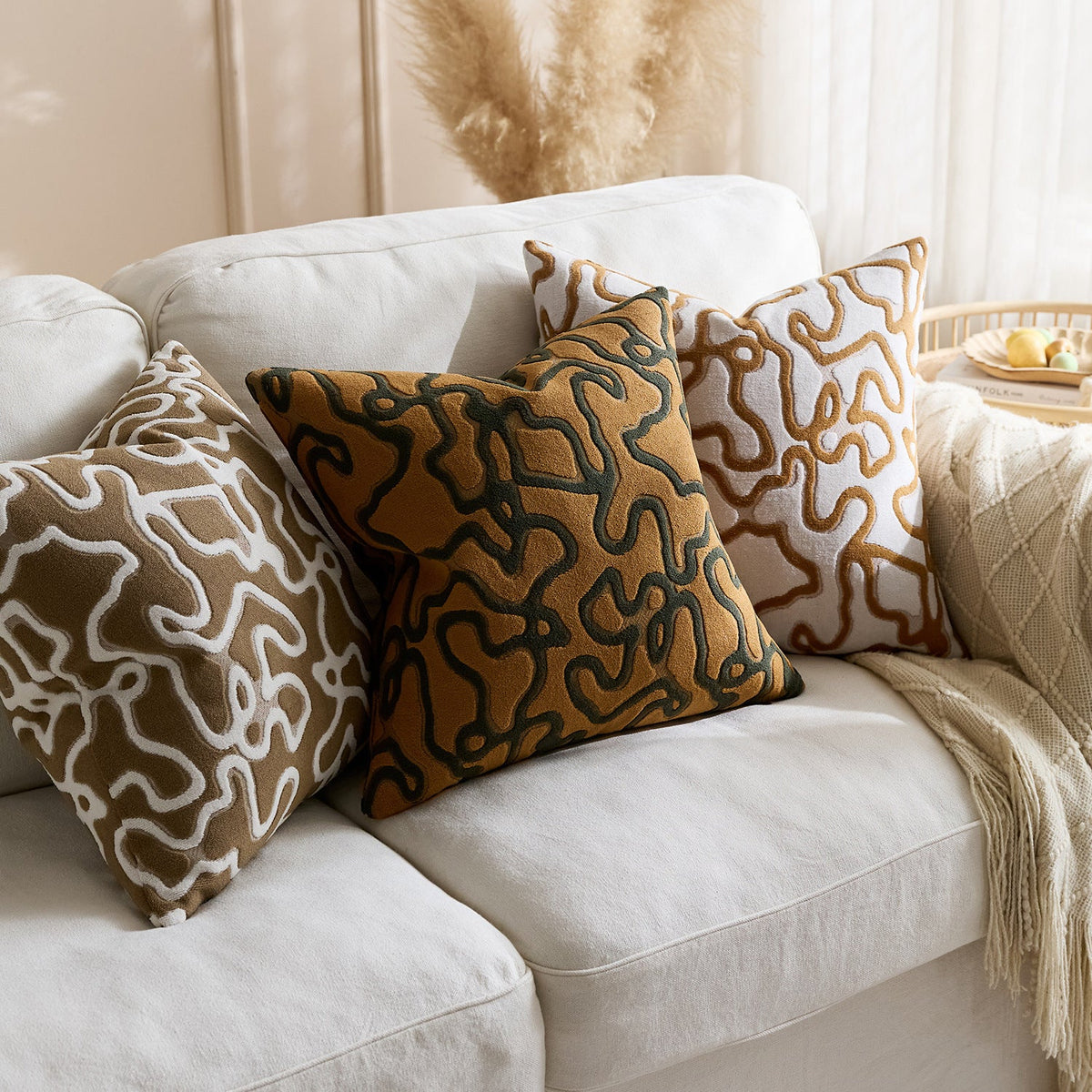 Square Throw Pillow Cover Tufted Chenille Raised Pattern