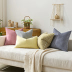Square Throw Pillow Covers Reversible Gingham Cotton-Linen Hidden Zipper