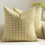Square Throw Pillow Covers Reversible Gingham Cotton-Linen Hidden Zipper