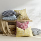 Square Throw Pillow Covers Reversible Gingham Cotton-Linen Hidden Zipper