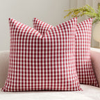 Square Throw Pillow Covers Reversible Gingham Cotton-Linen Hidden Zipper