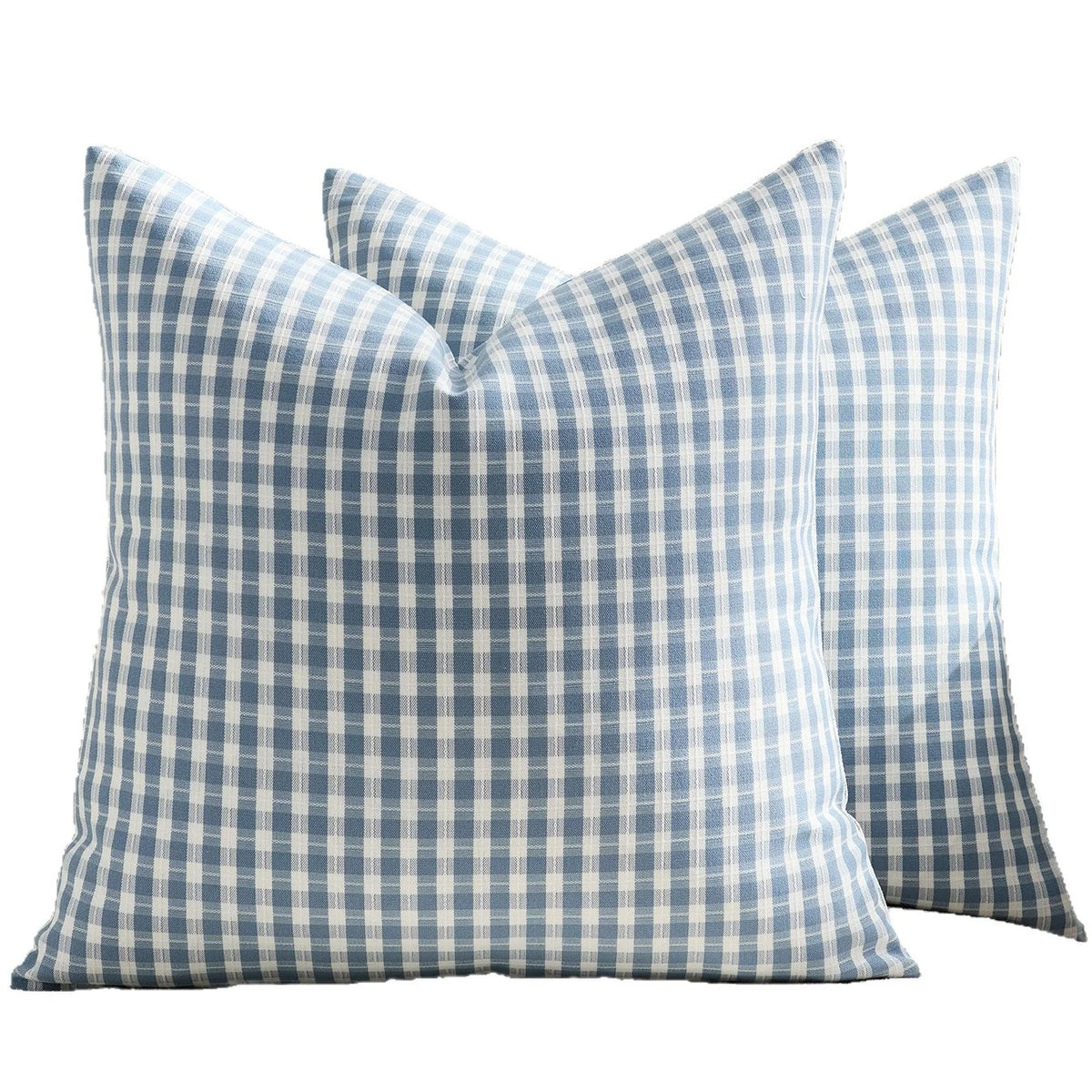 Square Throw Pillow Covers Reversible Gingham Cotton-Linen Hidden Zipper