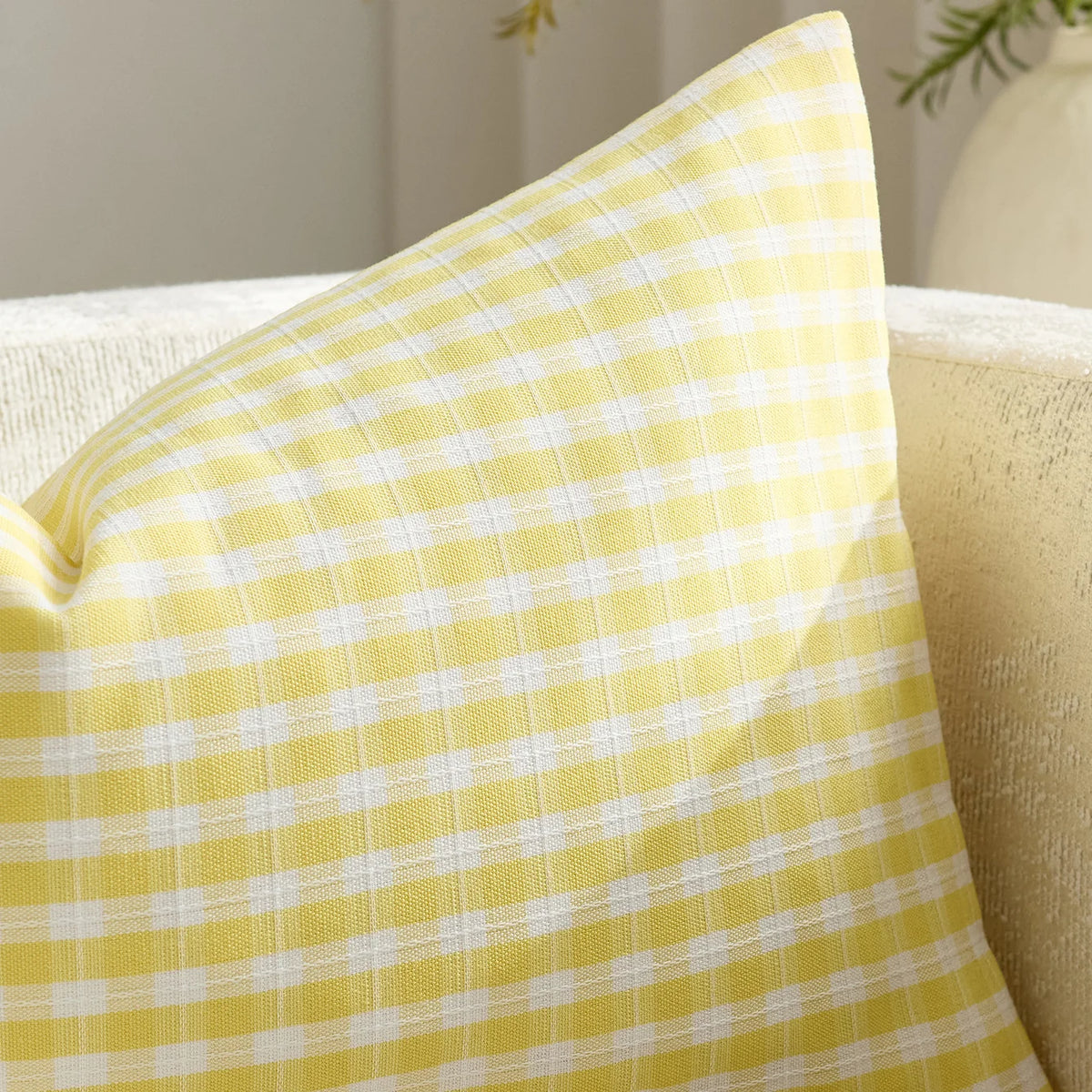 Square Throw Pillow Covers Reversible Gingham Cotton-Linen Hidden Zipper