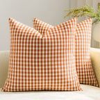 Square Throw Pillow Covers Reversible Gingham Cotton-Linen Hidden Zipper
