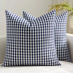 Square Throw Pillow Covers Reversible Gingham Cotton-Linen Hidden Zipper