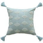 Square Throw Pillow Embroidered Fan & Tassels Removable Cotton-Blend Cover