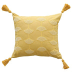 Square Throw Pillow Embroidered Fan & Tassels Removable Cotton-Blend Cover