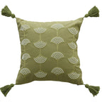 Square Throw Pillow Embroidered Fan & Tassels Removable Cotton-Blend Cover