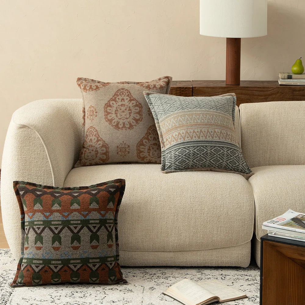 Square Throw Pillow Jacquard Woven Bouclé Concealed Zipper