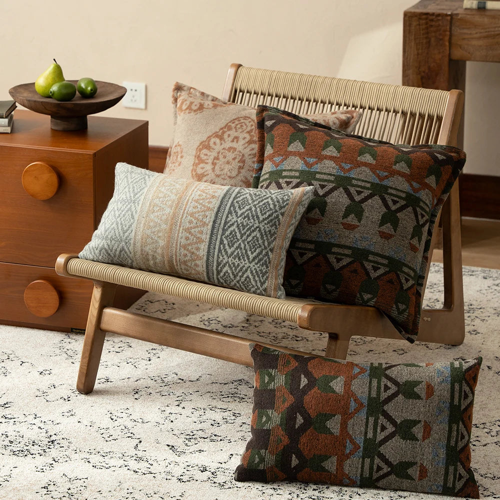 Square Throw Pillow Jacquard Woven Bouclé Concealed Zipper