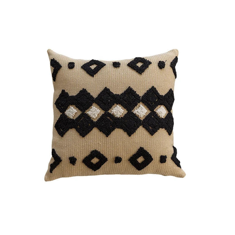 Square Throw Pillow Knitted Tufted Diamond Motif 18 Inch