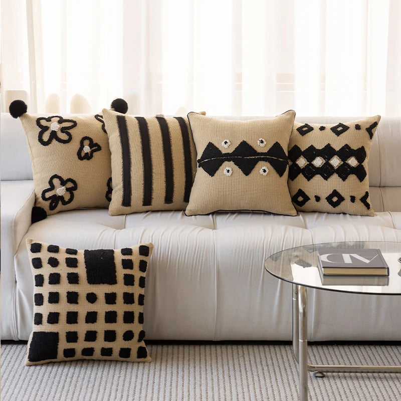 Square Throw Pillow Knitted Tufted Diamond Motif 18 Inch