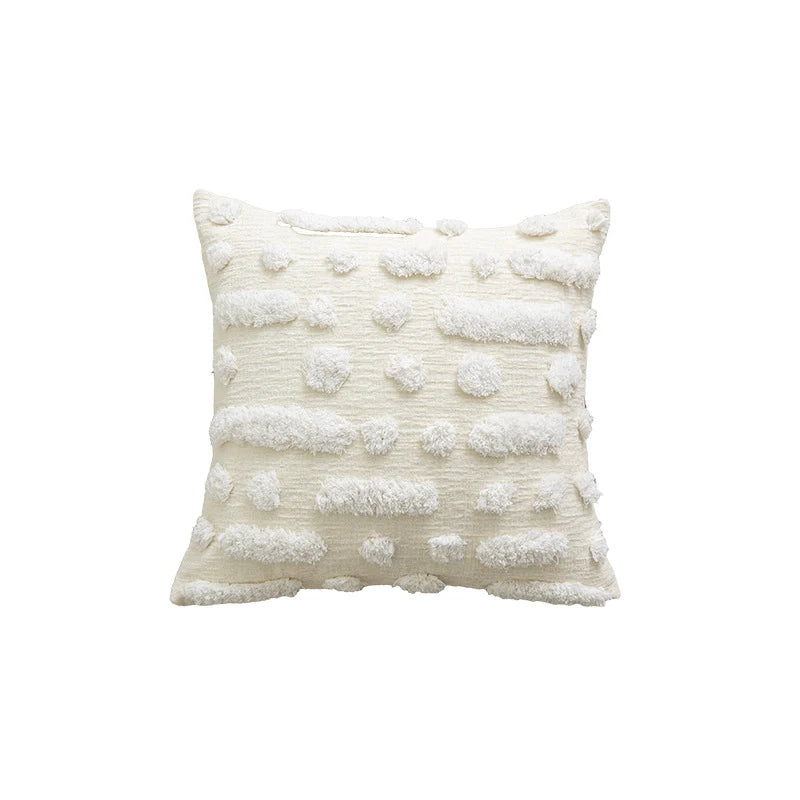Square Throw Pillow Plush Velvet Pom-Pom Fringe Removable Insert