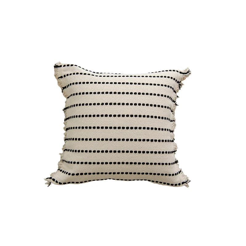 Square Throw Pillow Plush Velvet Pom-Pom Fringe Removable Insert