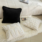 Square Throw Pillow Plush Velvet Pom-Pom Fringe Removable Insert