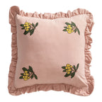 Square Throw Pillow Ruffled Edge Embroidered Flowers Removable Cover