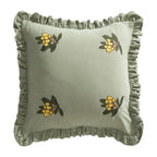 Square Throw Pillow Ruffled Edge Embroidered Flowers Removable Cover