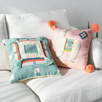 Square Throw Pillow Woven Diamond Pom-Poms & Tassels