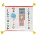 Square Throw Pillow Woven Diamond Pom-Poms & Tassels