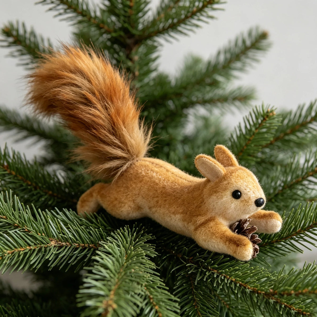 Squirrel Figurine Handcrafted Felt & Wood Lifelike