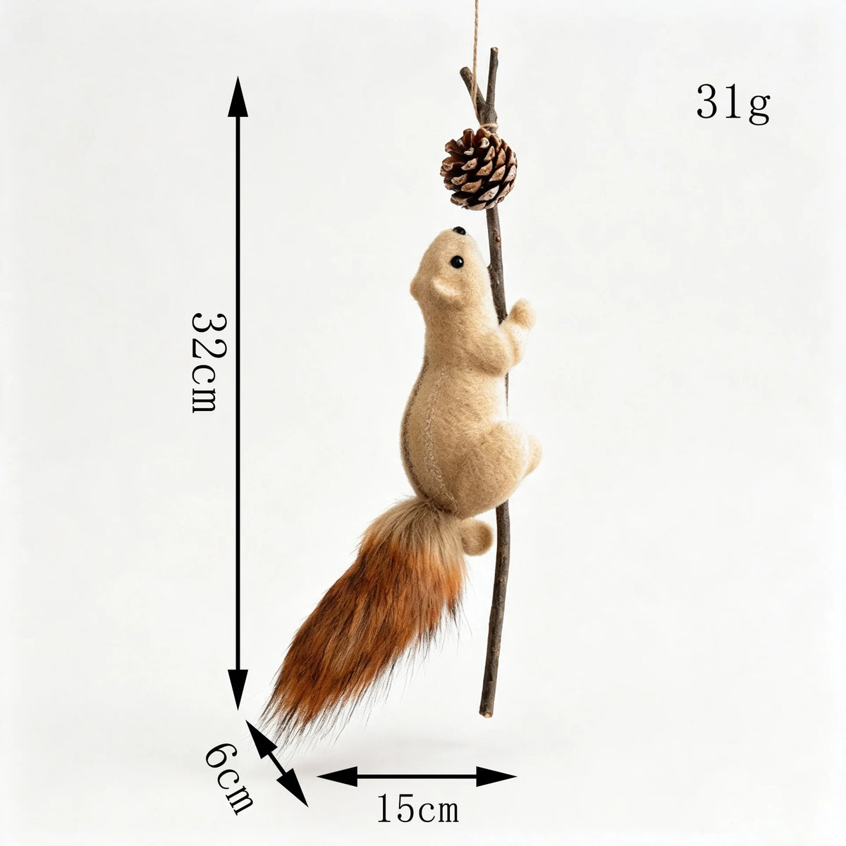 Squirrel Figurine Handcrafted Felt & Wood Lifelike