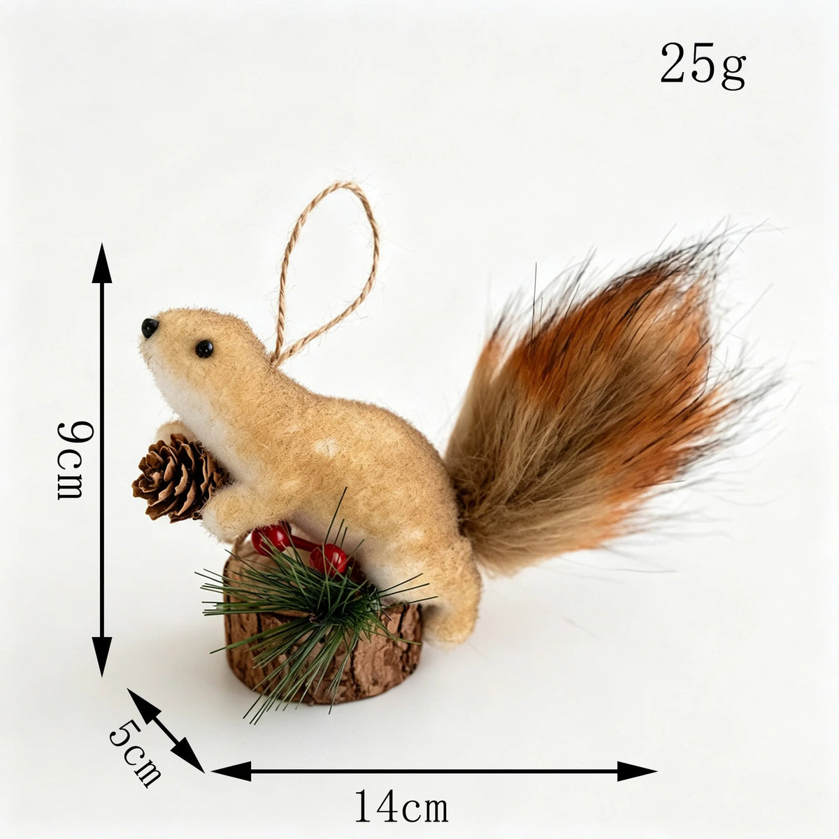 Squirrel Figurine Lifelike Handcrafted Felt & Wood