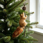 Squirrel Figurine Lifelike Handcrafted Felt & Wood