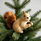 Squirrel Figurine Lifelike Handcrafted Felt & Wood